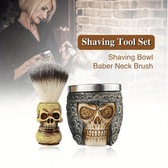 Skull Head Barber Salon Beard Shaving Brush with Skull Shaving Bowl