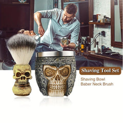 Skull Head Barber Salon Beard Shaving Brush with Skull Shaving Bowl