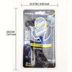 3PCS Men Razor Set, Stainless Steel Blades, Pivoting Head, Aloe Strip