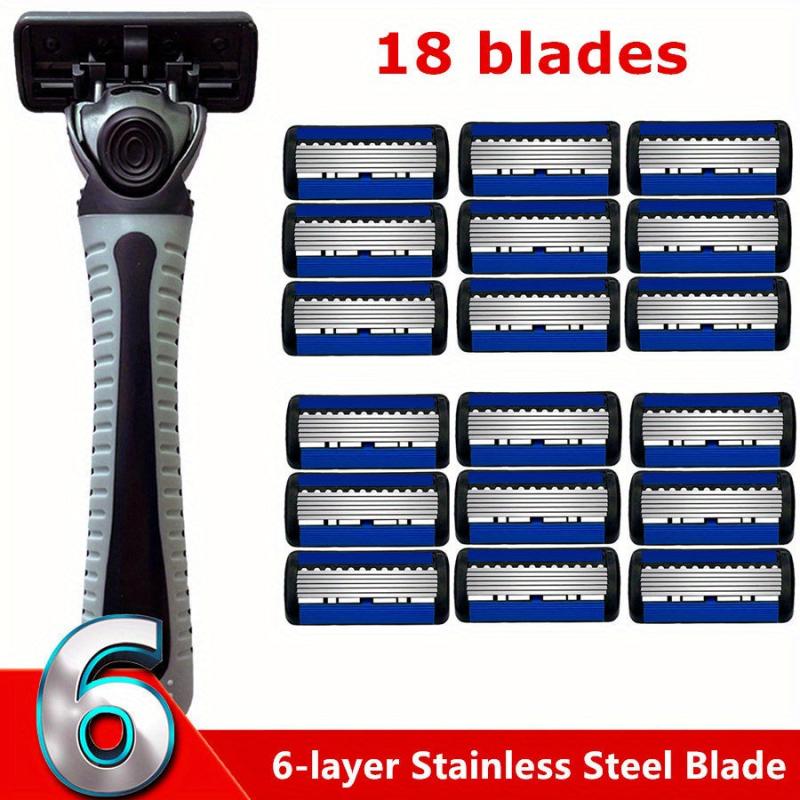 6-Layer Stainless Steel Razor with Handle, Replacement Holder, Shave Supplies