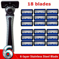 6-Layer Stainless Steel Razor with Handle, Replacement Holder, Shave Supplies