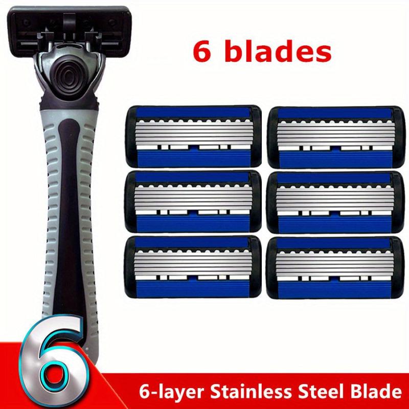 6-Layer Stainless Steel Razor with Handle, Replacement Holder, Shave Supplies
