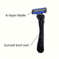 6-Layer Stainless Steel Razor with Handle, Replacement Holder, Shave Supplies