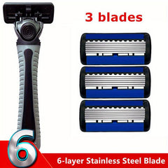 6-Layer Stainless Steel Razor with Handle, Replacement Holder, Shave Supplies