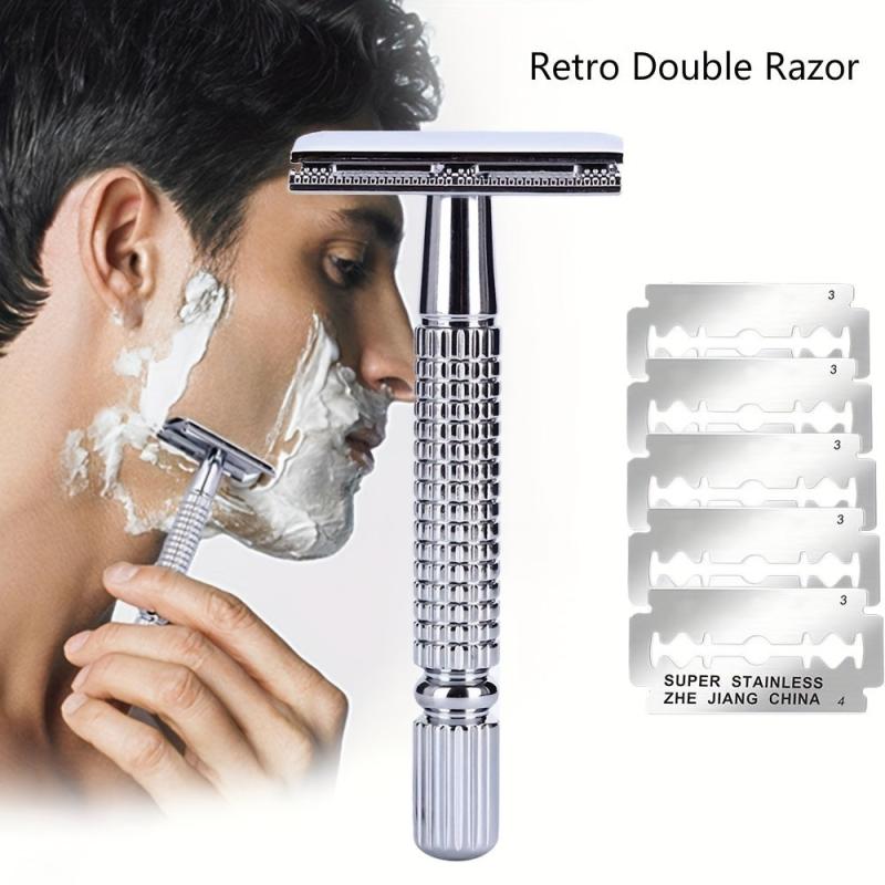 Vintage Long Handle Double Edged Safety Razor Wet Shaving Stainless Steel Razor