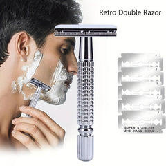 Vintage Long Handle Double Edged Safety Razor Wet Shaving Stainless Steel Razor
