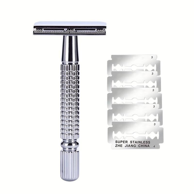 Vintage Long Handle Double Edged Safety Razor Wet Shaving Stainless Steel Razor
