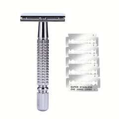 Vintage Long Handle Double Edged Safety Razor Wet Shaving Stainless Steel Razor