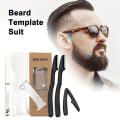 Beard Shaping Kit with Adjustable Shaper Razors and Template Guide