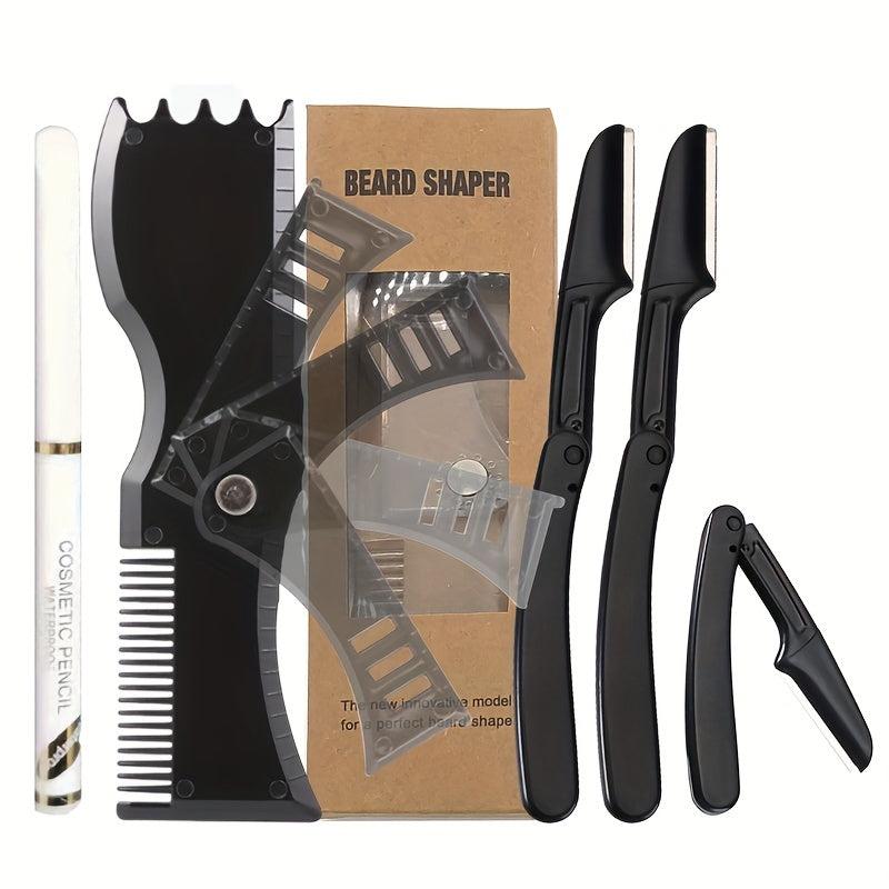 Beard Shaping Kit with Adjustable Shaper Razors and Template Guide