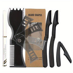 Beard Shaping Kit with Adjustable Shaper Razors and Template Guide