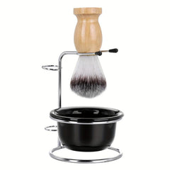 Wooden Handle Men's Shaving Brush Set Soft Hair Stainless Steel Stand & ABS Bowl