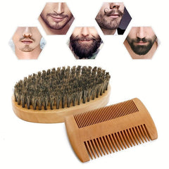 Beard Brush & Comb Set Boar Bristle Wooden Comb Men