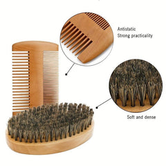 Beard Brush & Comb Set Boar Bristle Wooden Comb Men