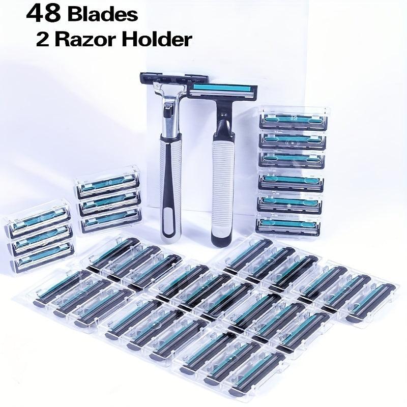 Vintage 2 Layer Razor Set with 48 Refills Stainless Steel Manual Shave Razors