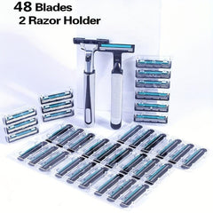 Vintage 2 Layer Razor Set with 48 Refills Stainless Steel Manual Shave Razors