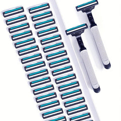 Vintage 2 Layer Razor Set with 48 Refills Stainless Steel Manual Shave Razors