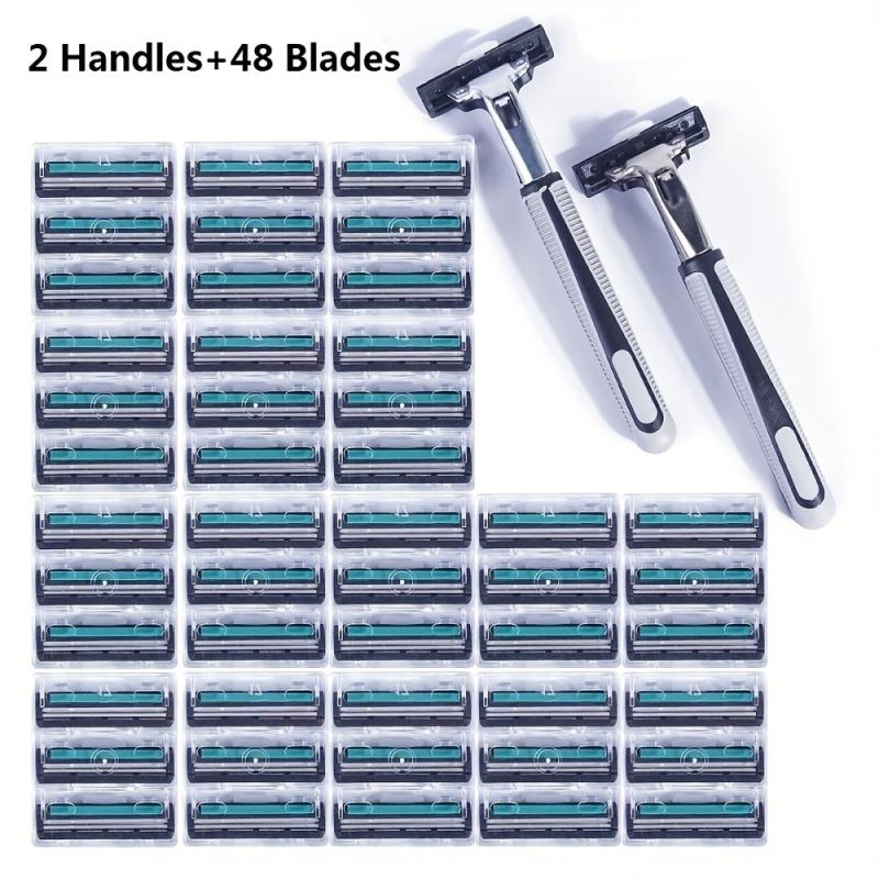 Vintage 2 Layer Razor Set with 48 Refills Stainless Steel Manual Shave Razors