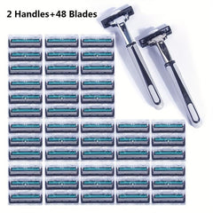 Vintage 2 Layer Razor Set with 48 Refills Stainless Steel Manual Shave Razors