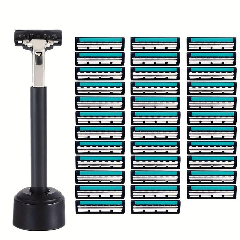 3-Layer Manual Safety Razor for Classic Shaving Set with Stainless Steel Blades