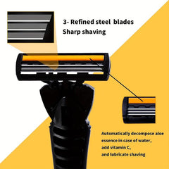3-Layer Manual Razor Set with Stainless Steel Handle & Refills