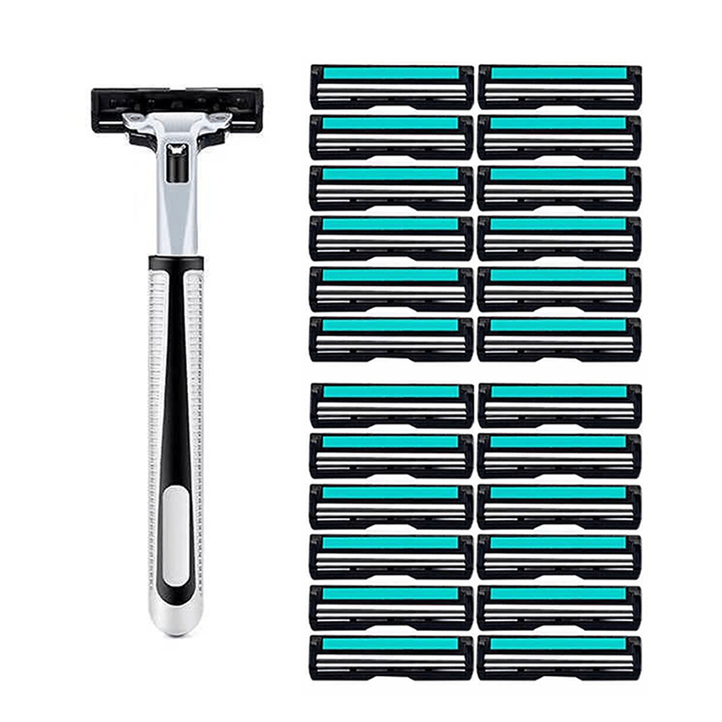Wet Shaving Razor Set with 24 Blades Skin Guard