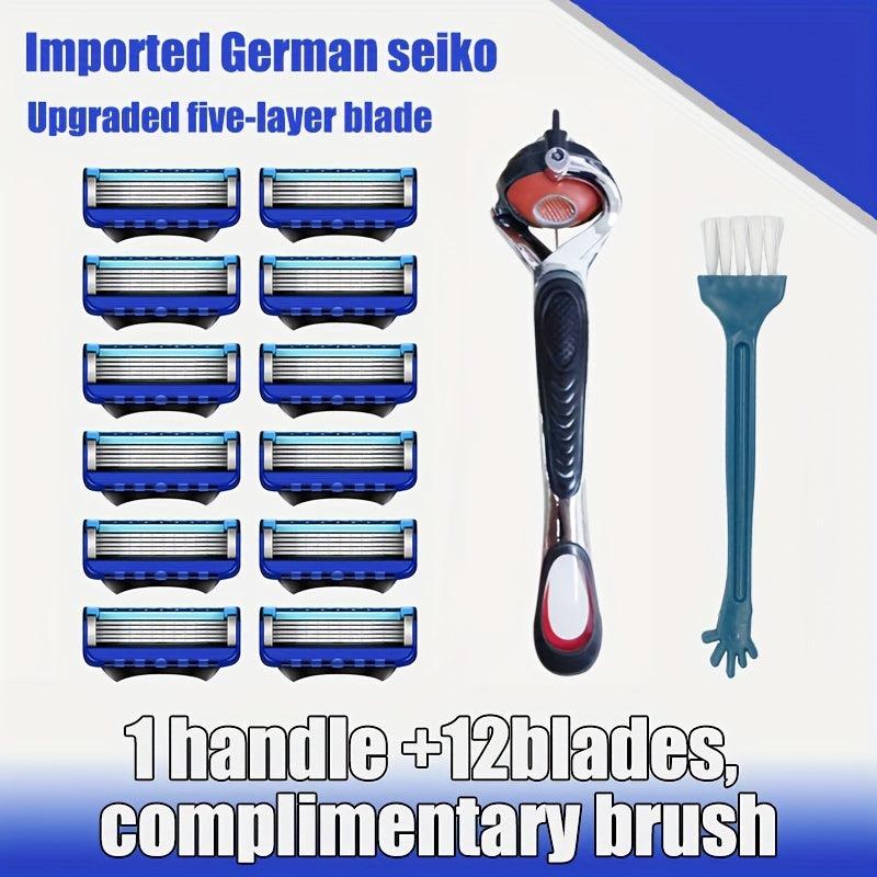 5-Layer Stainless Steel Men's Razor with Handle Holder