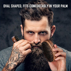 Bamboo Beard Brush & Comb Set for Men Natural Bristle Mustache Grooming