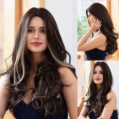 Long Wavy Brown Butterfly Haircut Synthetic Hair Wig