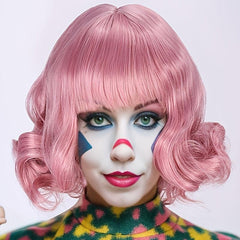 Rainbow Curly Bob Wig With Bangs Heat Resistant