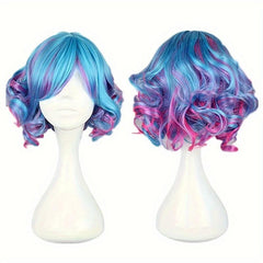 Rainbow Curly Bob Wig With Bangs Heat Resistant