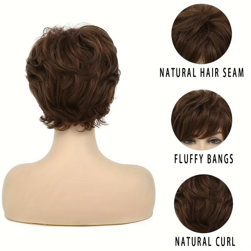 Brown 15 24 Cm Short Pixie Cut Hair Wigs For Women