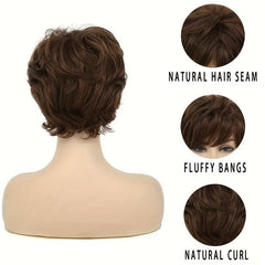Brown 15 24 Cm Short Pixie Cut Hair Wigs For Women