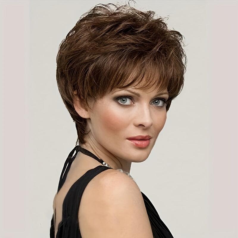 Brown 15 24 Cm Short Pixie Cut Hair Wigs For Women