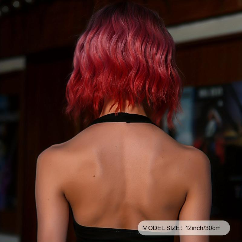 Ombre Short Curly Bob Wigs 30 48 Cm Ombre Pink Wigs With Bangs