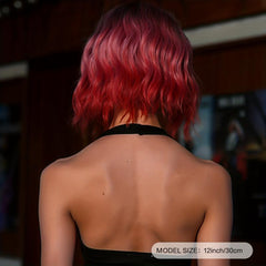 Ombre Short Curly Bob Wigs 30 48 Cm Ombre Pink Wigs With Bangs