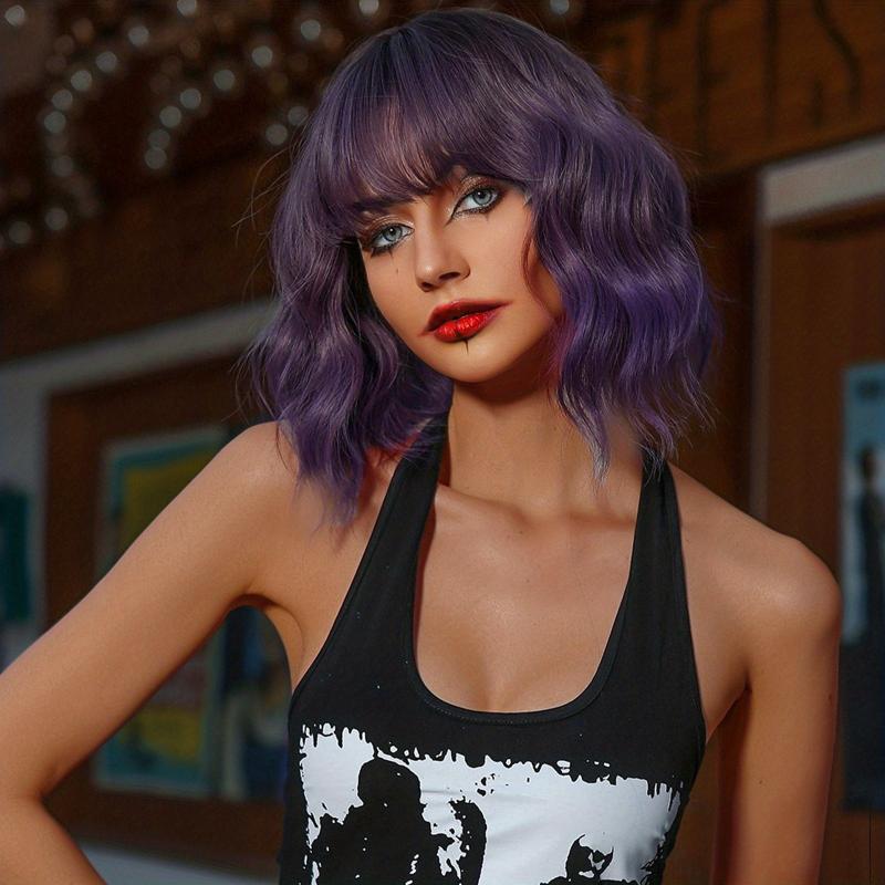Ombre Short Curly Bob Wigs 30 48 Cm Ombre Pink Wigs With Bangs