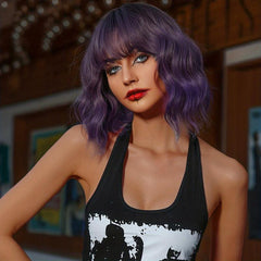 Ombre Short Curly Bob Wigs 30 48 Cm Ombre Pink Wigs With Bangs