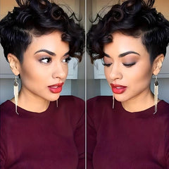 Short Layered Wig With Bangs Brown Mixed Wig Natural Short Wig Synthetic