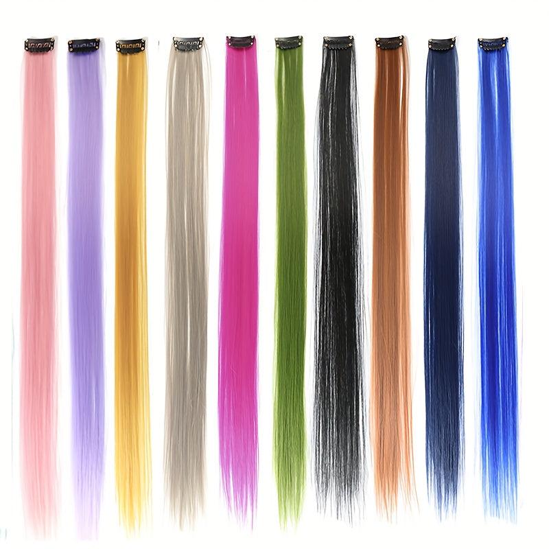 10 Pcs Colored Hair Extension Clip In Wig Pieces Women Multi-Color Hairpieces