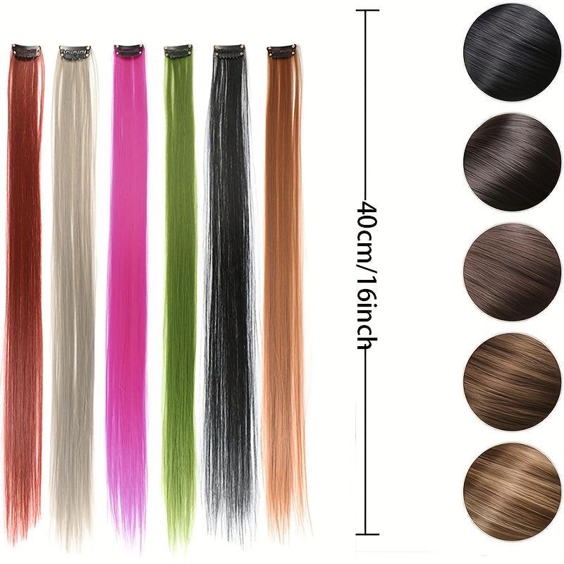 10 Pcs Colored Hair Extension Clip In Wig Pieces Women Multi-Color Hairpieces
