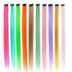 10 Pcs Colored Hair Extension Clip In Wig Pieces Women Multi-Color Hairpieces