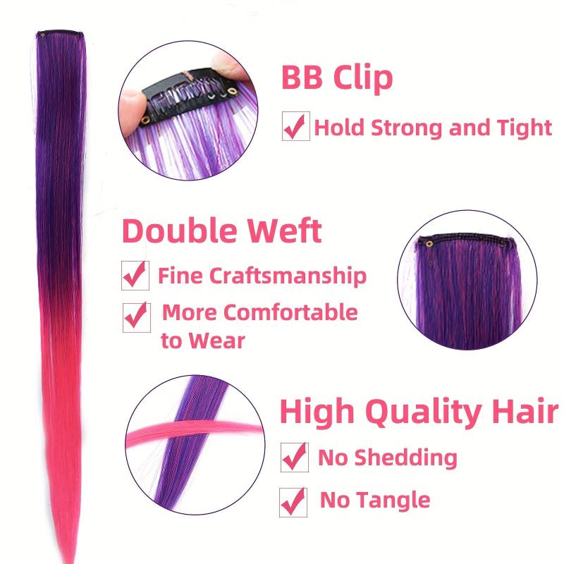 10 Pcs Colored Hair Extension Clip In Wig Pieces Women Multi-Color Hairpieces