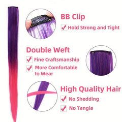10 Pcs Colored Hair Extension Clip In Wig Pieces Women Multi-Color Hairpieces