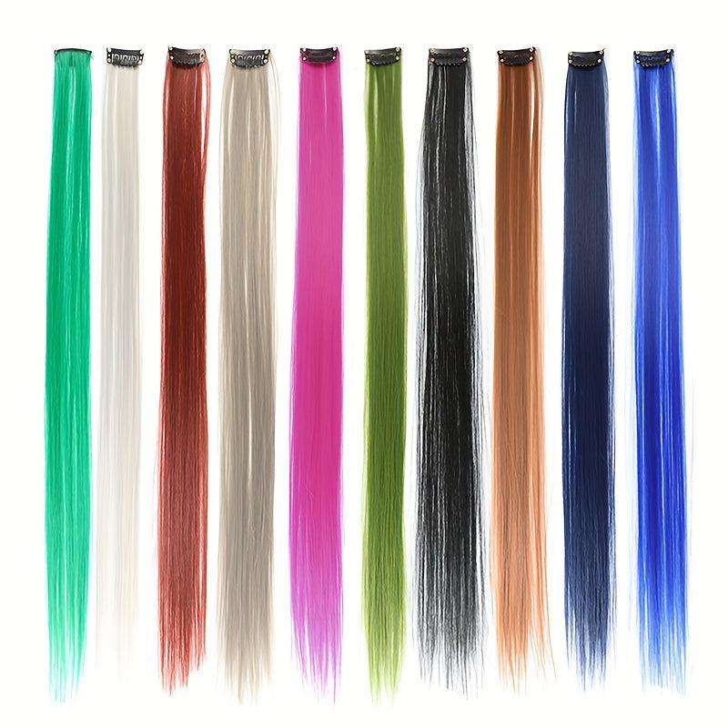 10 Pcs Colored Hair Extension Clip In Wig Pieces Women Multi-Color Hairpieces