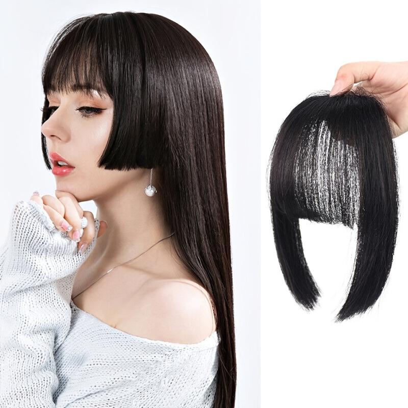 One Piece Long Hair Extensions Straight Natural Fringe Bangs Clip On Front