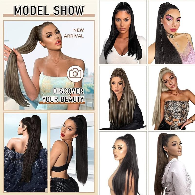 Long Straight Ponytail Extensions Synthetic Clip In Hair Extensions