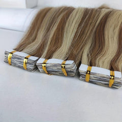 3Packs Mini Tape In Hair Extensions 100% Natural Adhesive Human Hair 8-613Blonde