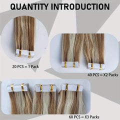 3Packs Mini Tape In Hair Extensions 100% Natural Adhesive Human Hair 8-613Blonde