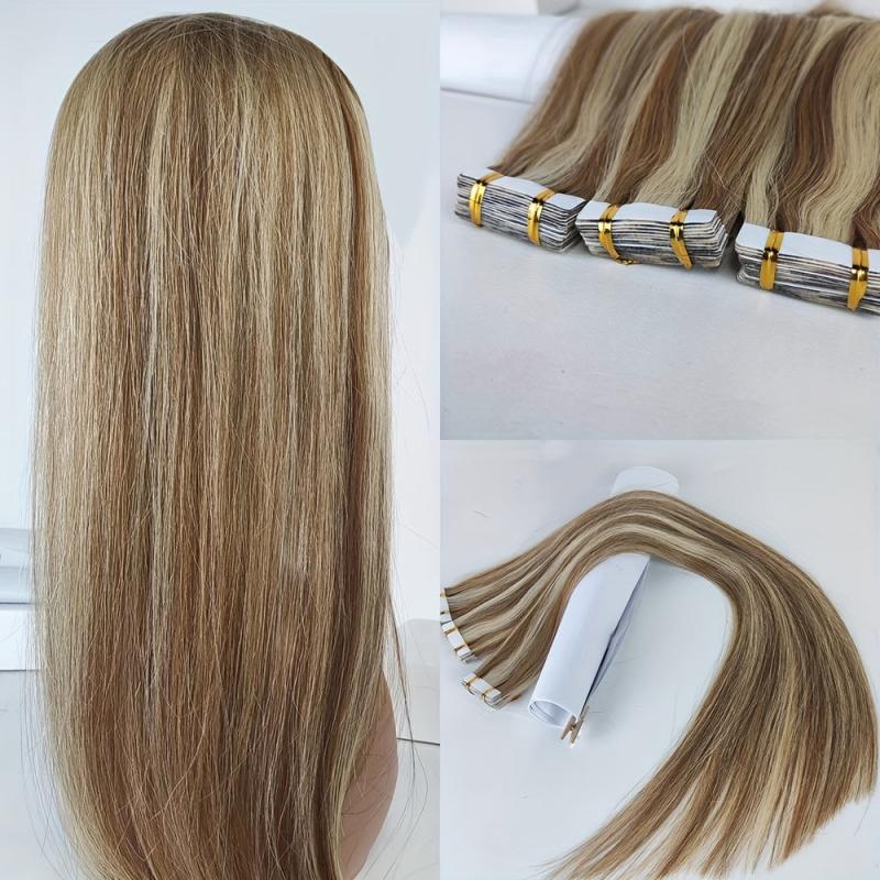 3Packs Mini Tape In Hair Extensions 100% Natural Adhesive Human Hair 8-613Blonde